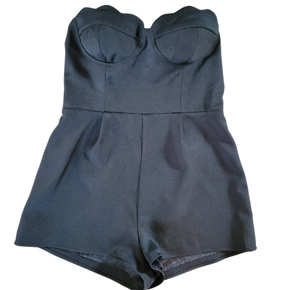 🌟 NWOT SUNSET & SPRING Black Bustier Romper Bloomingdales Size M - Picture 2 of 16